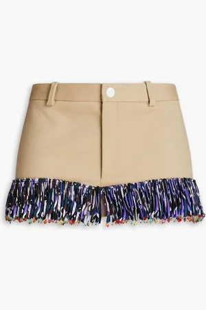 Puccini Fringed cotton-blend twill shorts - Neutral