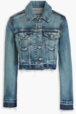 Ganni Cropped faded denim jacket - Blue