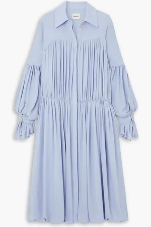Khaite Colleen pleated silk-georgette midi shirt dress - Blue