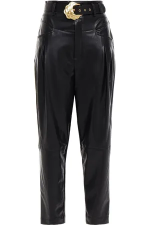 Nicholas Cropped belted faux leather tapered pants