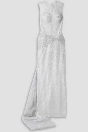 Sandra Mansour Sunlight ruched glittered tulle gown - White