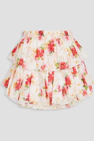 LOVESHACKFANCY Tiered floral-print cotton mini skirt
