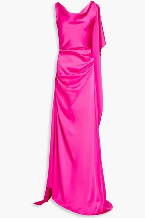 RHEA COSTA Cora draped satin gown - Pink