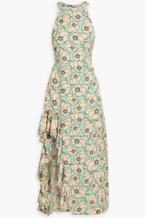 Agua by Agua Bendita Gerbera Botanico Celeste ruffled floral-print jacquard maxi dress - Green