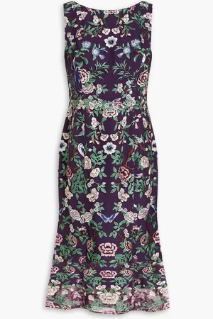 Marchesa Notte Embroidered tulle dress - Purple