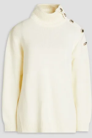Claudie Pierlot Button-detailed knitted turtleneck sweater - White