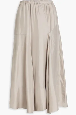 tibi Silk-twill midi skirt - Gray