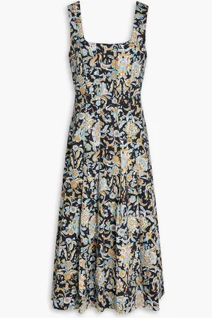 VERONICA BEARD Jolie pleated printed cotton-blend poplin midi dress