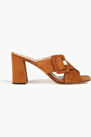 Sergio Rossi Buckled suede mules - Brown