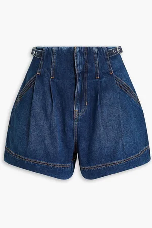 VERONICA BEARD Jaffe pleated denim shorts - Blue