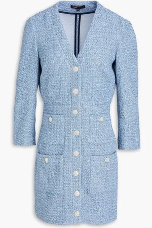 Maje Metallic cotton-blend bouclé-tweed mini dress - Blue