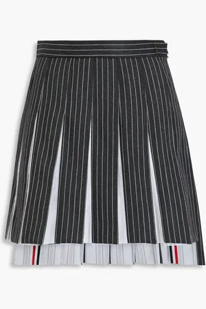 Thom Browne Pleated pinstriped wool and cotton mini skirt - Gray