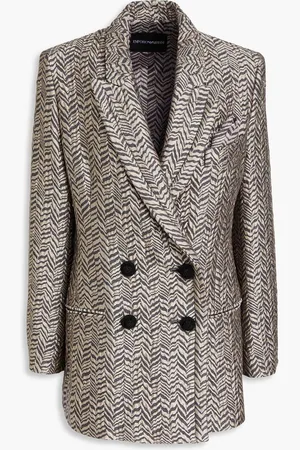 Emporio Armani Velvet-trimmed cloqué blazer - Neutral