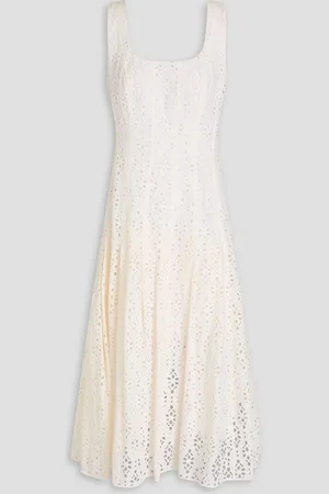 VERONICA BEARD Jolie pleated broderie anglaise cotton midi dress - White
