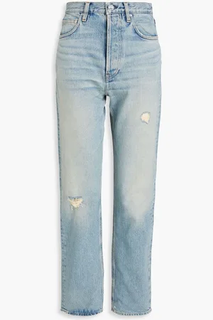 Totême Distressed high-rise straight-leg jeans - Blue