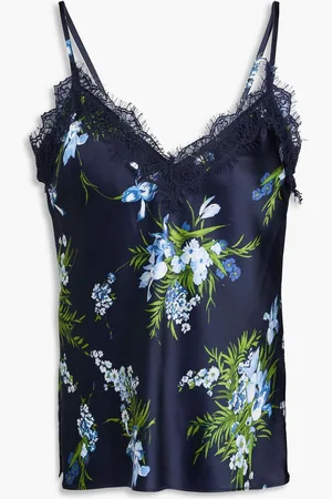 VERONICA BEARD Ciarlo lace-trimmed floral-print silk-blend satin camisole - Blue