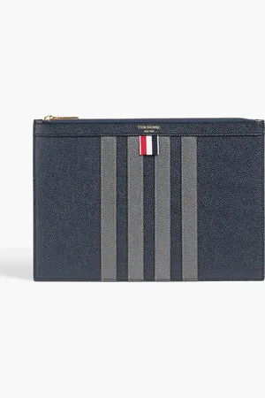 Thom Browne Striped pebbled-leather document case - Blue