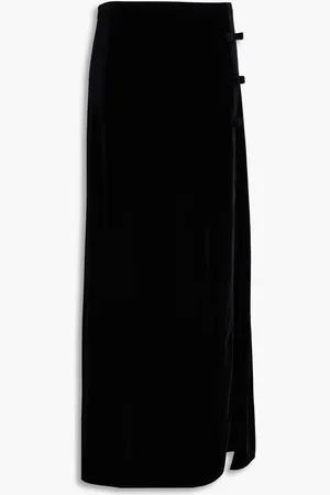 Ganni Bow-detailed stretch-velvet maxi skirt
