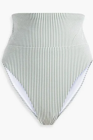 ONIA Emelia striped seersucker high-rise bikini briefs - Green