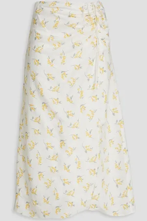 Claudie Pierlot Ruched floral-print crepe midi skirt