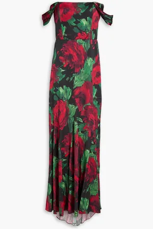 ALICE+OLIVIA Alice Olivia - Azra off-the-shoulder floral-print stretch-satin maxi dress