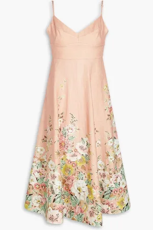 ZIMMERMANN Floral-print linen midi dress - Orange