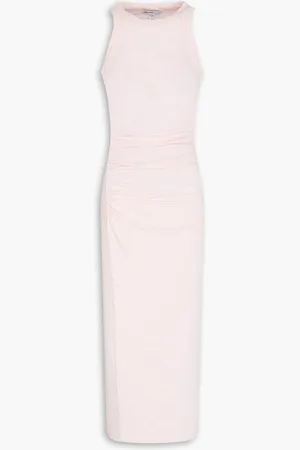 James Perse Ruched ribbed cotton-blend jersey midi dress - Pink