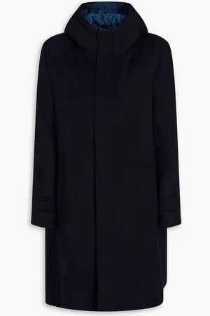 Emporio Armani Brushed wool-blend felt and twill coat - Blue