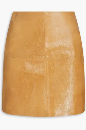 Claudie Pierlot Jaune crinkled-leather mini skirt - Brown