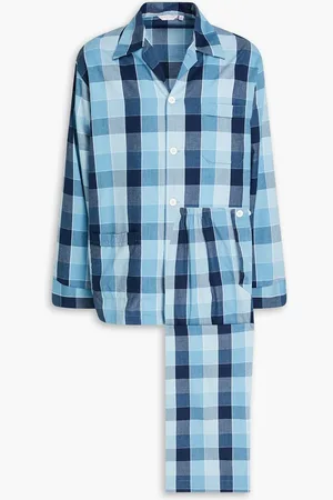 DEREK ROSE Checked cotton pajama set - Blue