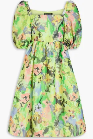 STINE GOYA Annalisa gathered floral-print organza dress - Green