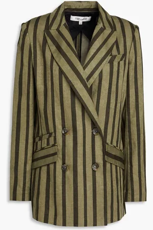 Diane von Furstenberg Madison double-breasted striped cotton and linen-blend blazer - Green