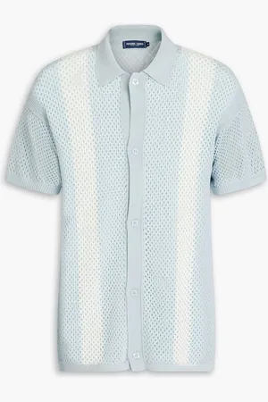 Frescobol Carioca Castillo striped crochet-knit cotton-blend shirt - Blue