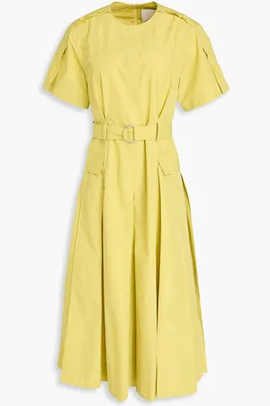 3.1 Phillip Lim Belted pleated cotton-blend midi dress - Yellow