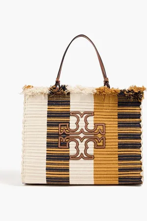 Tory Burch Ella fringed striped canvas tote - Yellow
