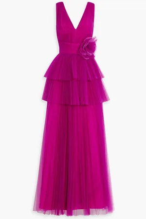 ZAC Zac Posen Tiered floral-appliquéd tulle gown - Purple