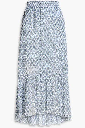 Maje Printed crepe midi skirt - Blue