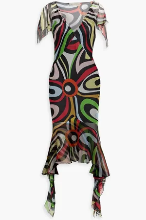 Puccini Asymmetric printed silk-georgette dress