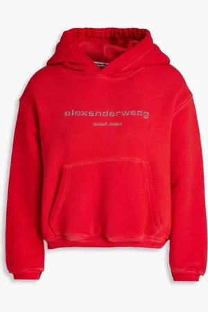 Alexander Wang Glittered French cotton-terry hoodie - Red