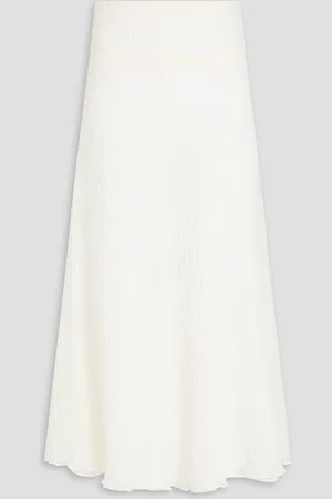 BITE Parchment plissé cotton and silk-blend organza midi skirt - White