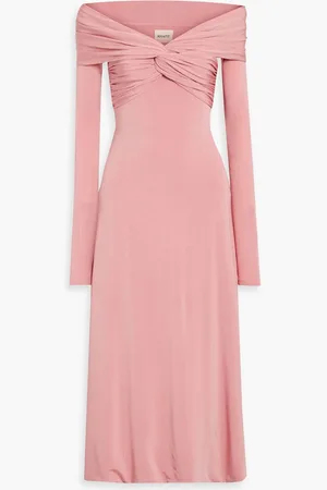 Khaite Cerna off-the-shoulder twist-front jersey midi dress - Pink