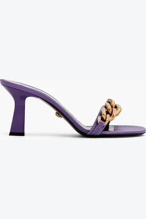 VERSACE Embellished satin mules