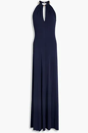 Halston Heritage Oriana embellished jersey gown - Blue