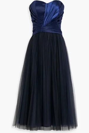 ZAC Zac Posen Strapless pleated satin-paneled tulle gown - Blue