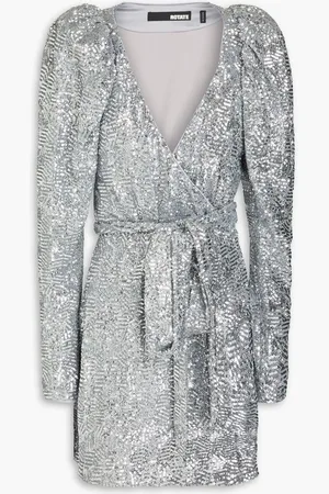 ROTATE Sequined stretch-tulle mini wrap dress - Metallic