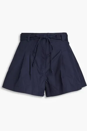 ULLA JOHNSON Iris pleated cotton-poplin shorts - Blue