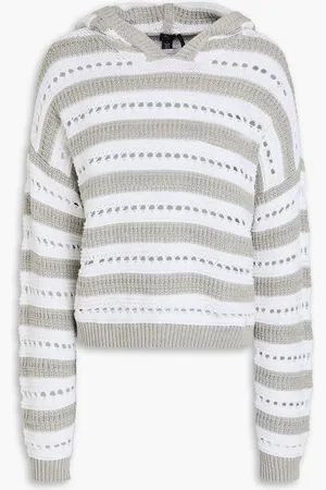AUTUMN CASHMERE Striped pointelle-knit cotton sweater - Gray
