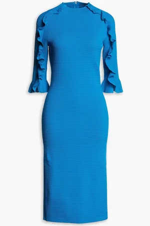 Carolina Herrera Ruffled ribbed-knit midi dress - Blue