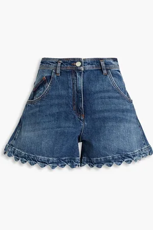 Maje Scalloped denim shorts - Blue