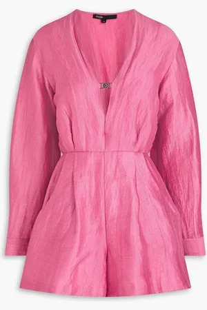Maje Pleated linen-blend playsuit